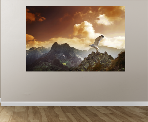 muursticker berglandschap met meeuw (66cm x 100cm)