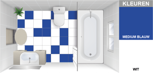 Vloertegelstickers badkamer medium blauw-wit (set van 4 stickers)