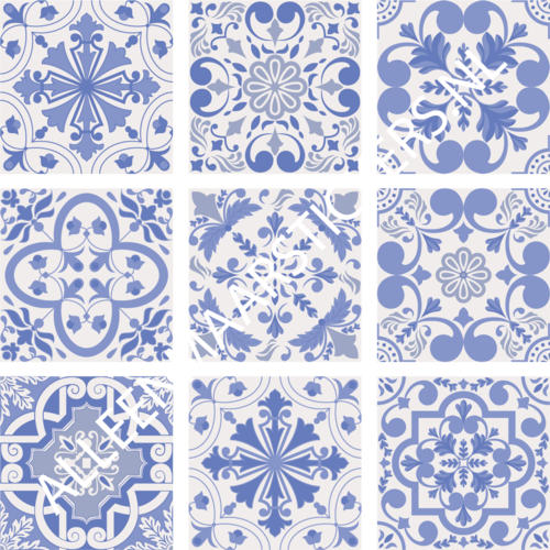 Vloer(tegel)stickerset Portugees Blauw (9 stickers)