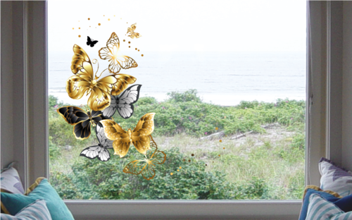 raamsticker - gouden vlinder 1