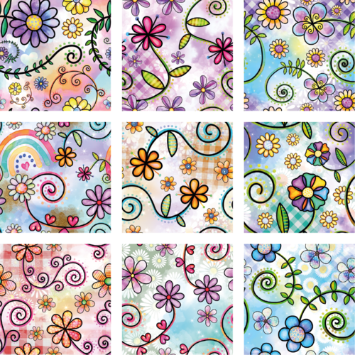 Tegelstickerset bloemen abstract (set van 9 stickers)