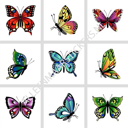 Tegelstickerset vlinders 2 (9 stickers)