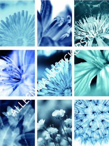 Tegelstickerset bloemen blauw rechthoekig (9 stickers)