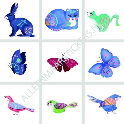 Tegelstickerset dieren abstract (9 stickers per set)